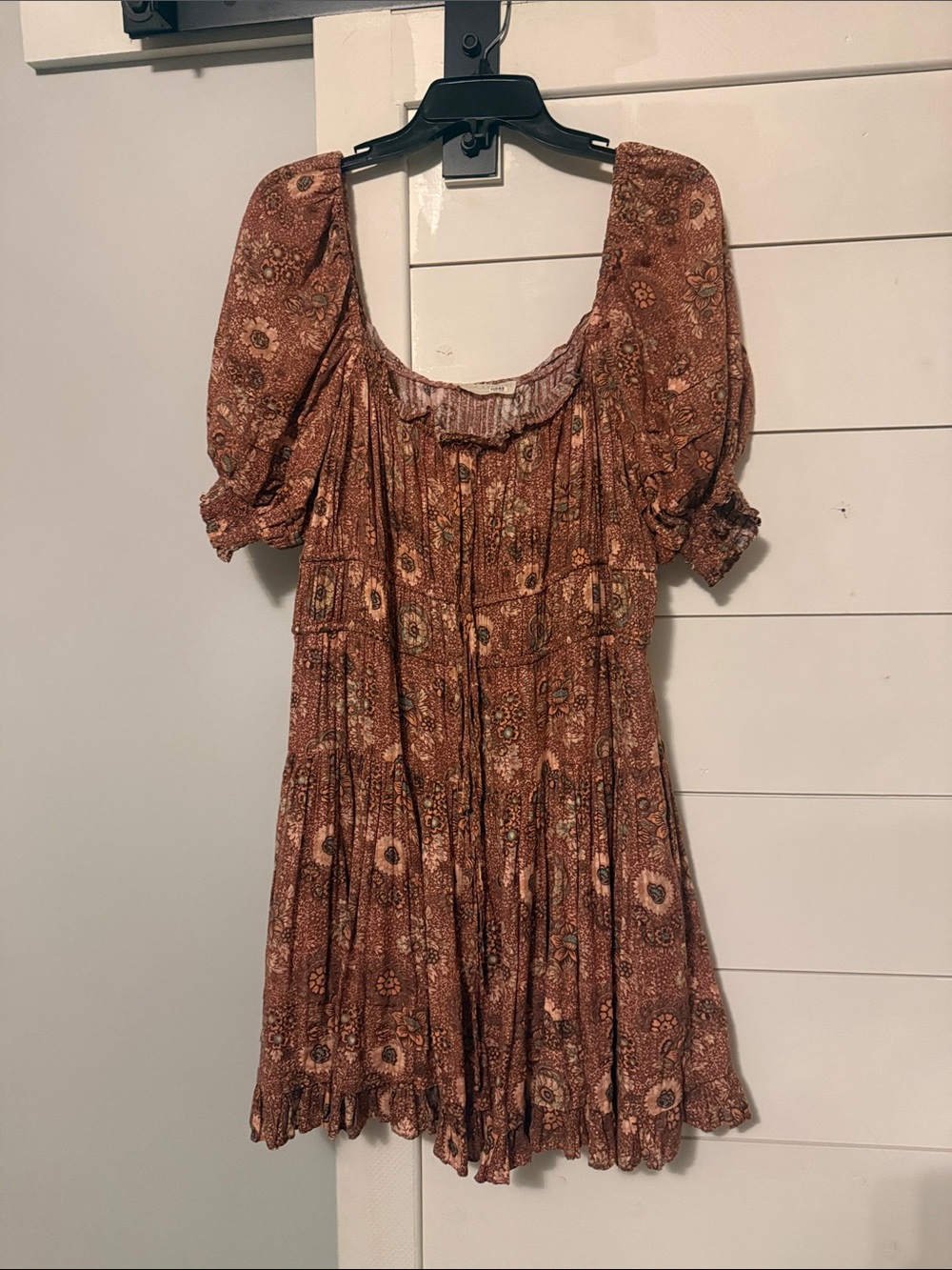 Ulla Johnson Rust Floral Puff-Sleeve Mini Dress
